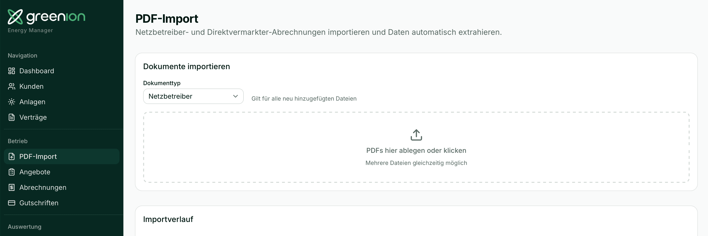 Greenion Flow: KI-gestützter PDF-Import von Netzbetreiber-Abrechnungen